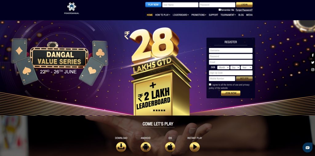 PokerDangal website design and interface
