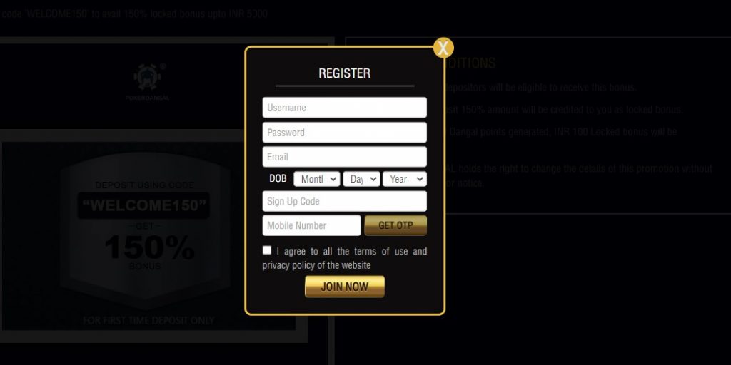 Sign up process on pokerdangal