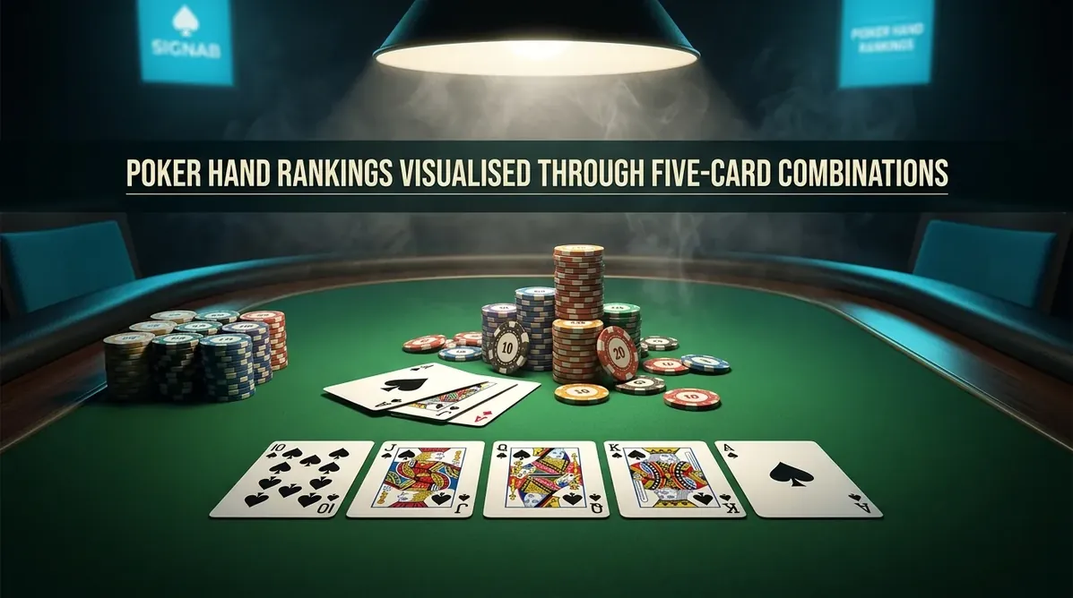 Royal Flush and chips on poker table